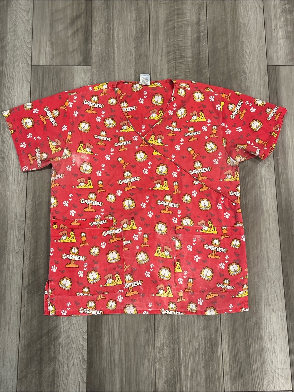 Garfield Red Short Sleeve Scrub Top - Cartoon Print